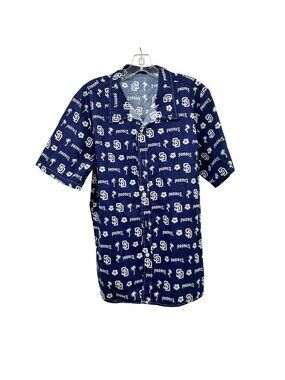 BDA Inc Men's San Diego Padres Button Up Shirt Short Sleeve Blue/White Medium